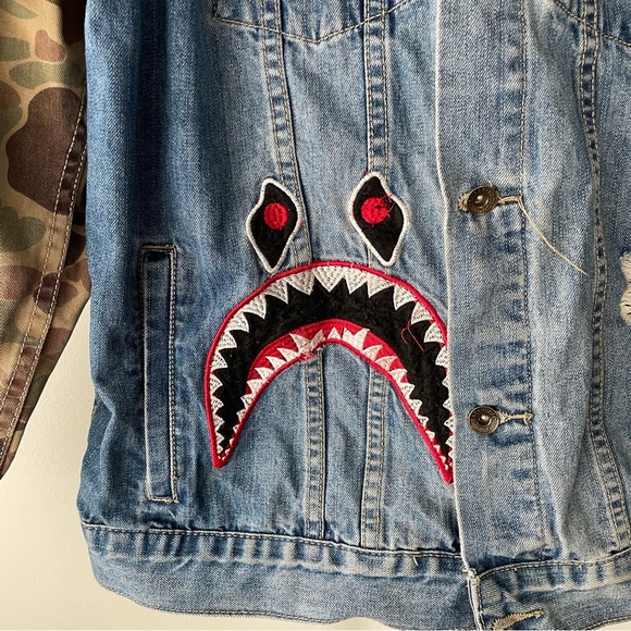 Bape Bathing Ape x Hudson Outerwear Graphic Denim Jean Jacket Distressed Mens 2X - Picture 10 of 13